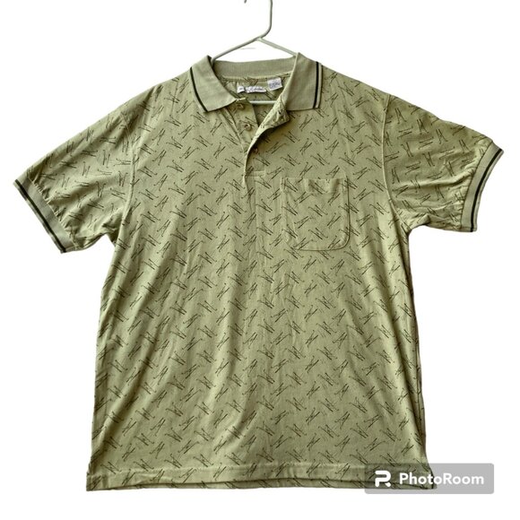 Michael Austin Golf Shirt Mens Size L Vintage New All Over Print Green Clubs NWT - Picture 1 of 12